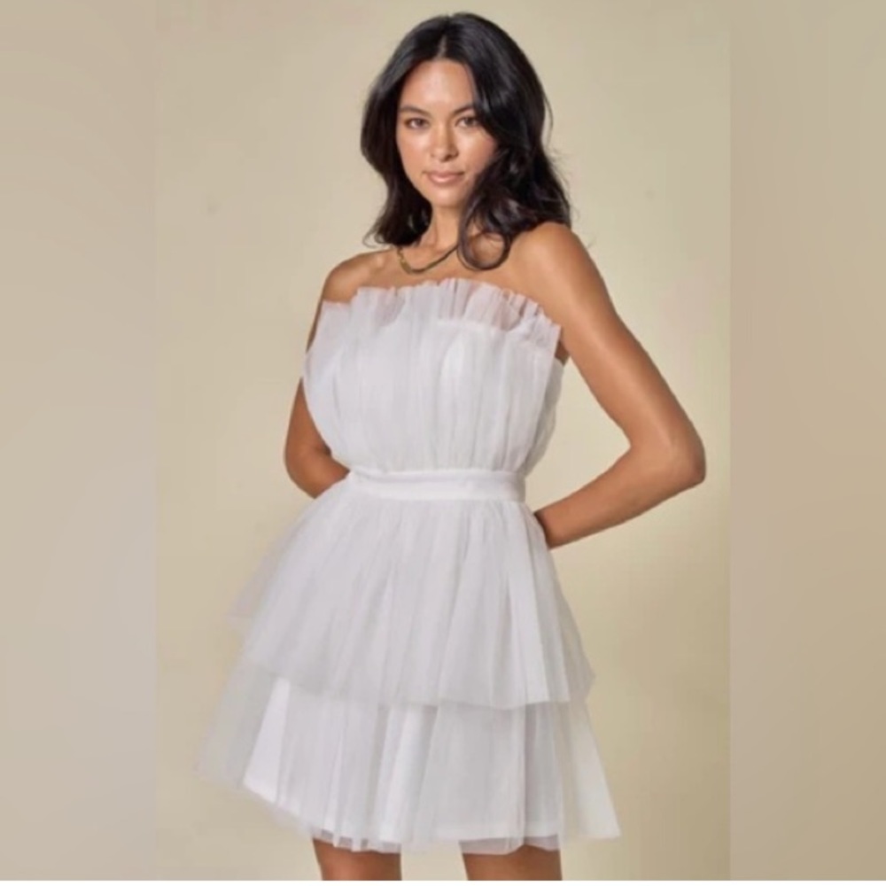 altar’d state white annalise tulle strapless mini dress